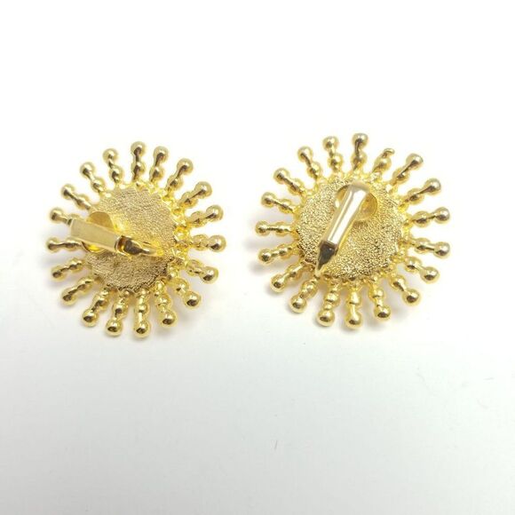 Vintage Radiant Faux Pearl Clip On Earrings, Gold Tone Starburst, Retro 80s - Picture 4 of 5